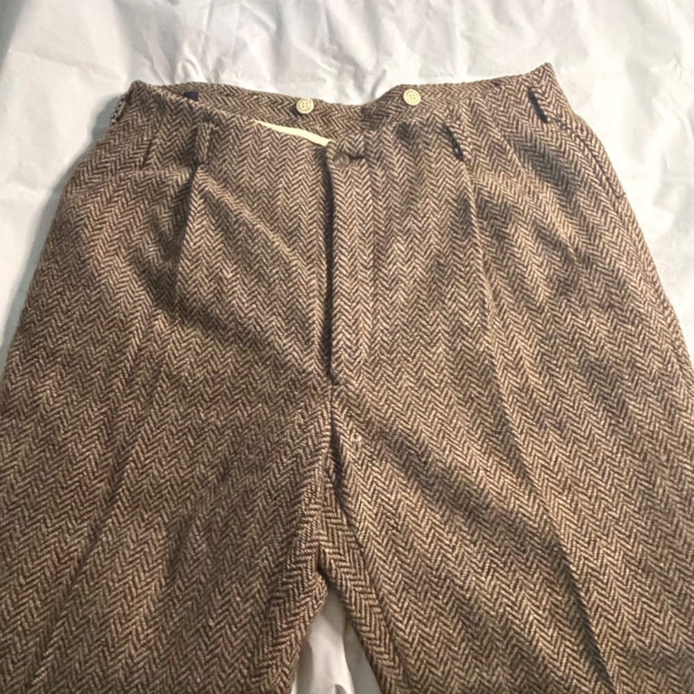 Polo Ralph Lauren Vintage Mens Herringbone Wool Pleated Trouser 33x31 Brown Cuff